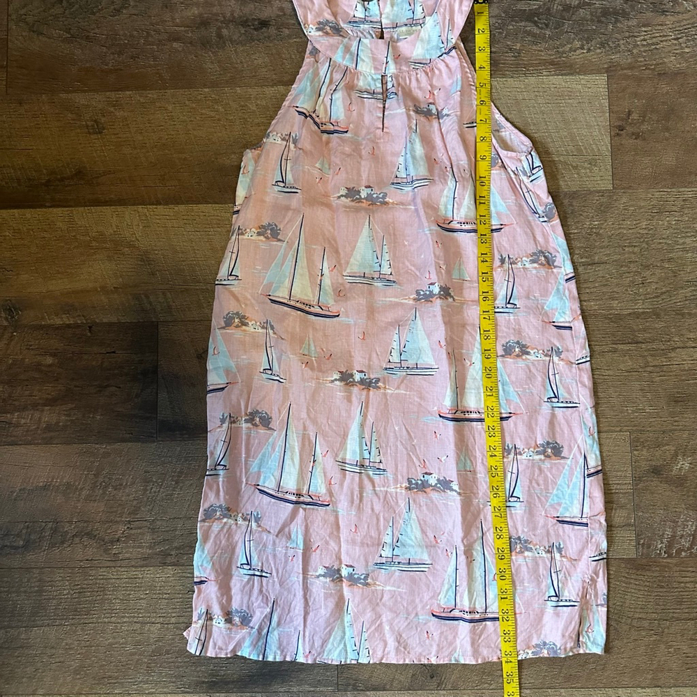 Women's St. Tropez West Pink & Blue Sailboat Maxi Dress S linen - Picture 8 of 12